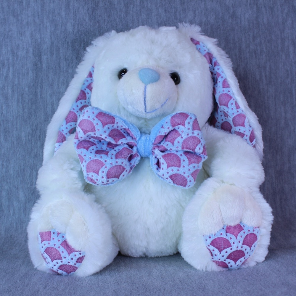 Toy Bunny Rabbit Sitting 10" White Plushie Animal Bow Tie Stuffed Toy GABITOY‎